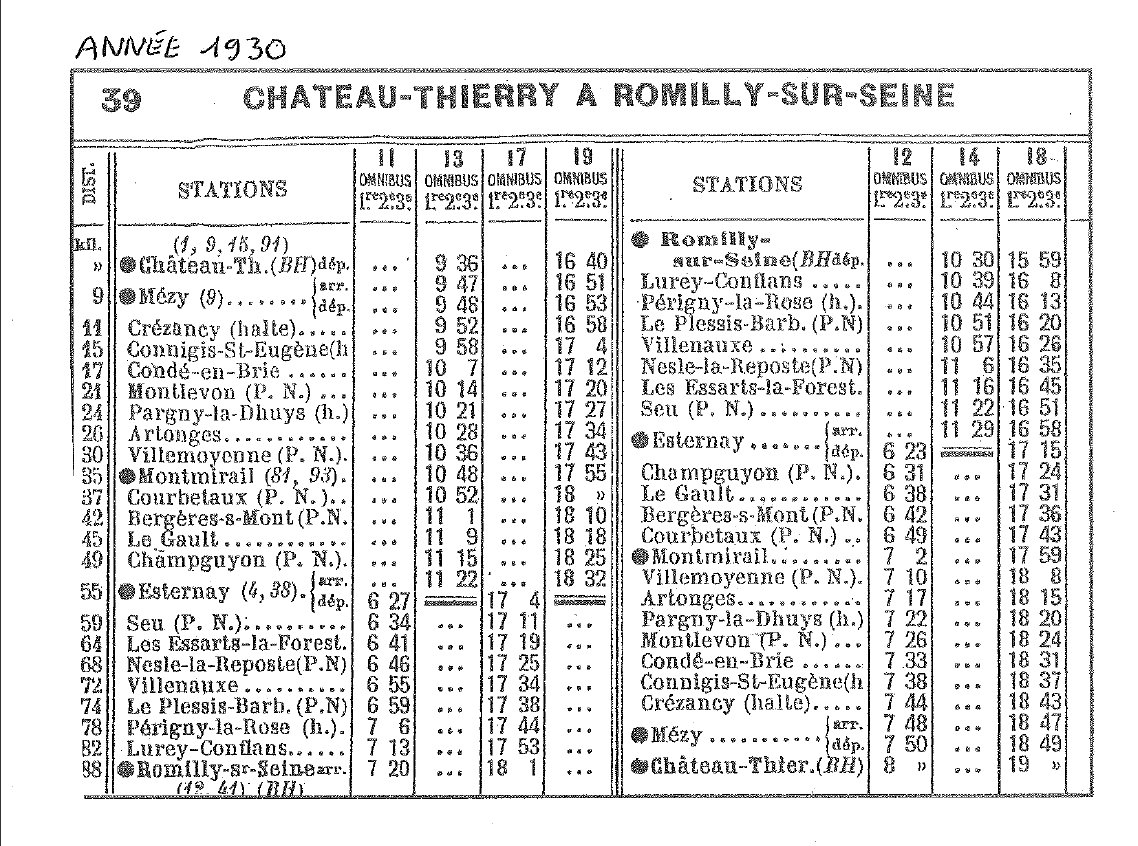 horaires 1930